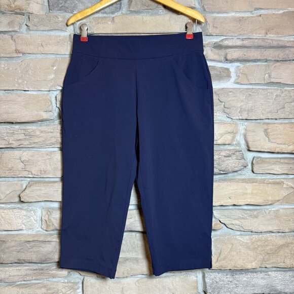 Columbia Capri Pants Womens Sz M Navy Blue Pull On Hiking Outdoor Adult Pocket - Picture 1 of 10